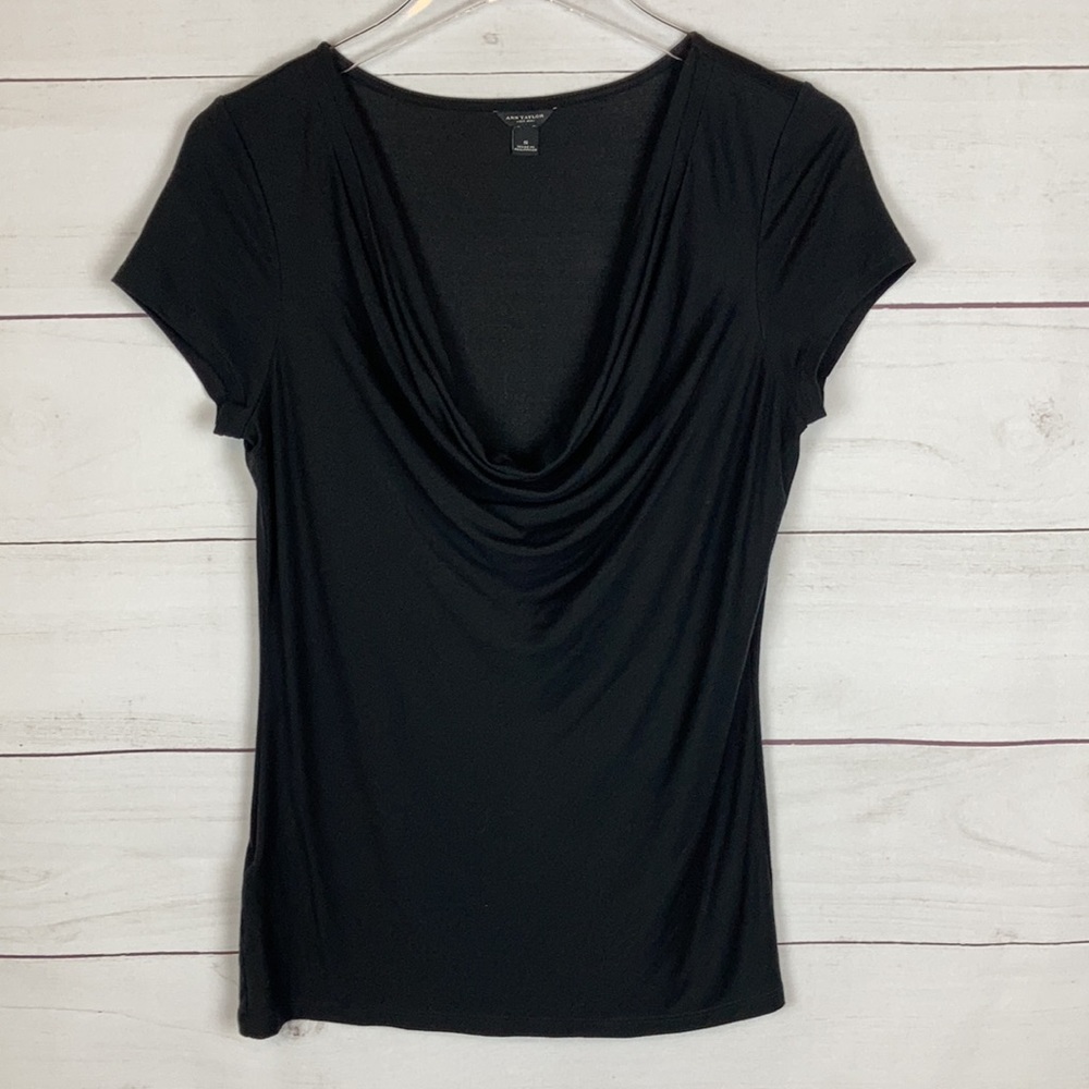 Ann Taylor Cowl Neck Tee Black S - Picture 2 of 5